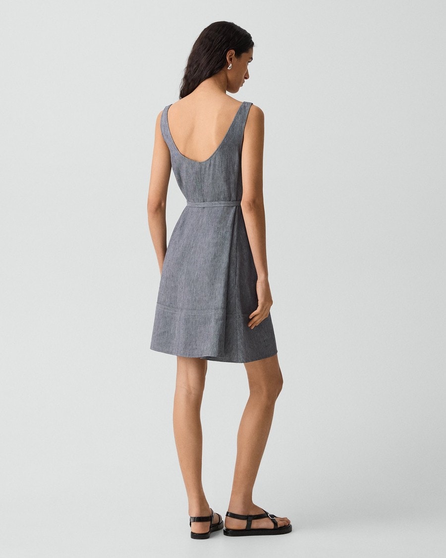 Fit-and-Flare Tank Dress in Fluid Linen