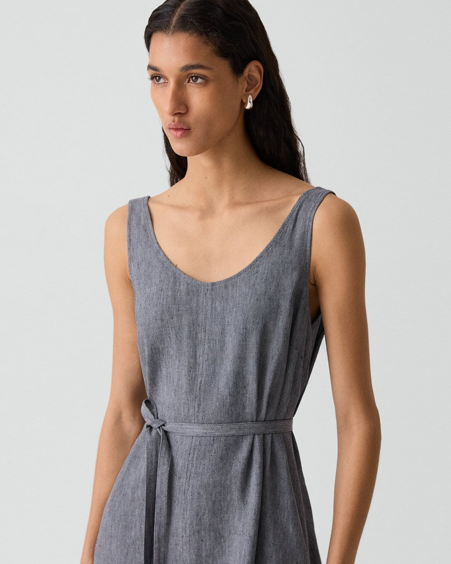 Fit-and-Flare Tank Dress in Fluid Linen