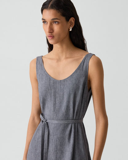Fit-and-Flare Tank Dress in Fluid Linen