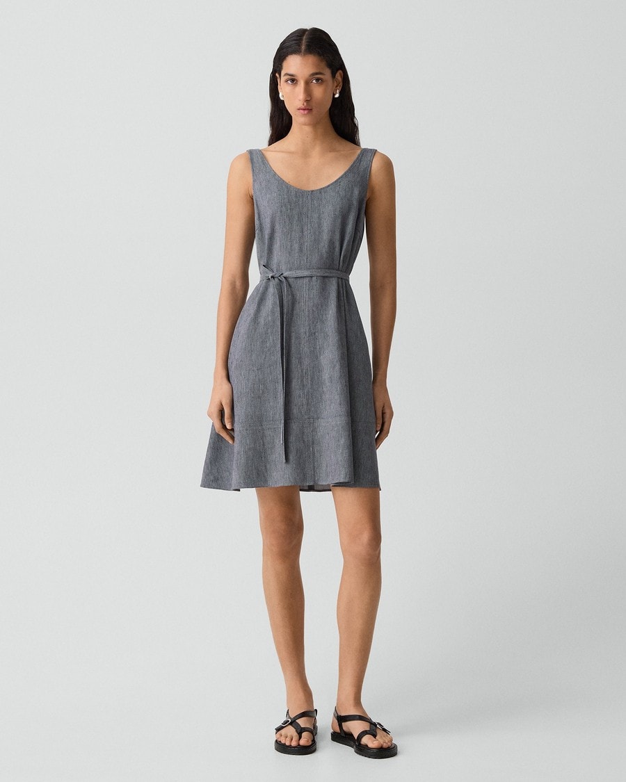 Fit-and-Flare Tank Dress in Fluid Linen