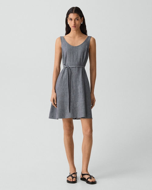 Fit-and-Flare Tank Dress in Fluid Linen