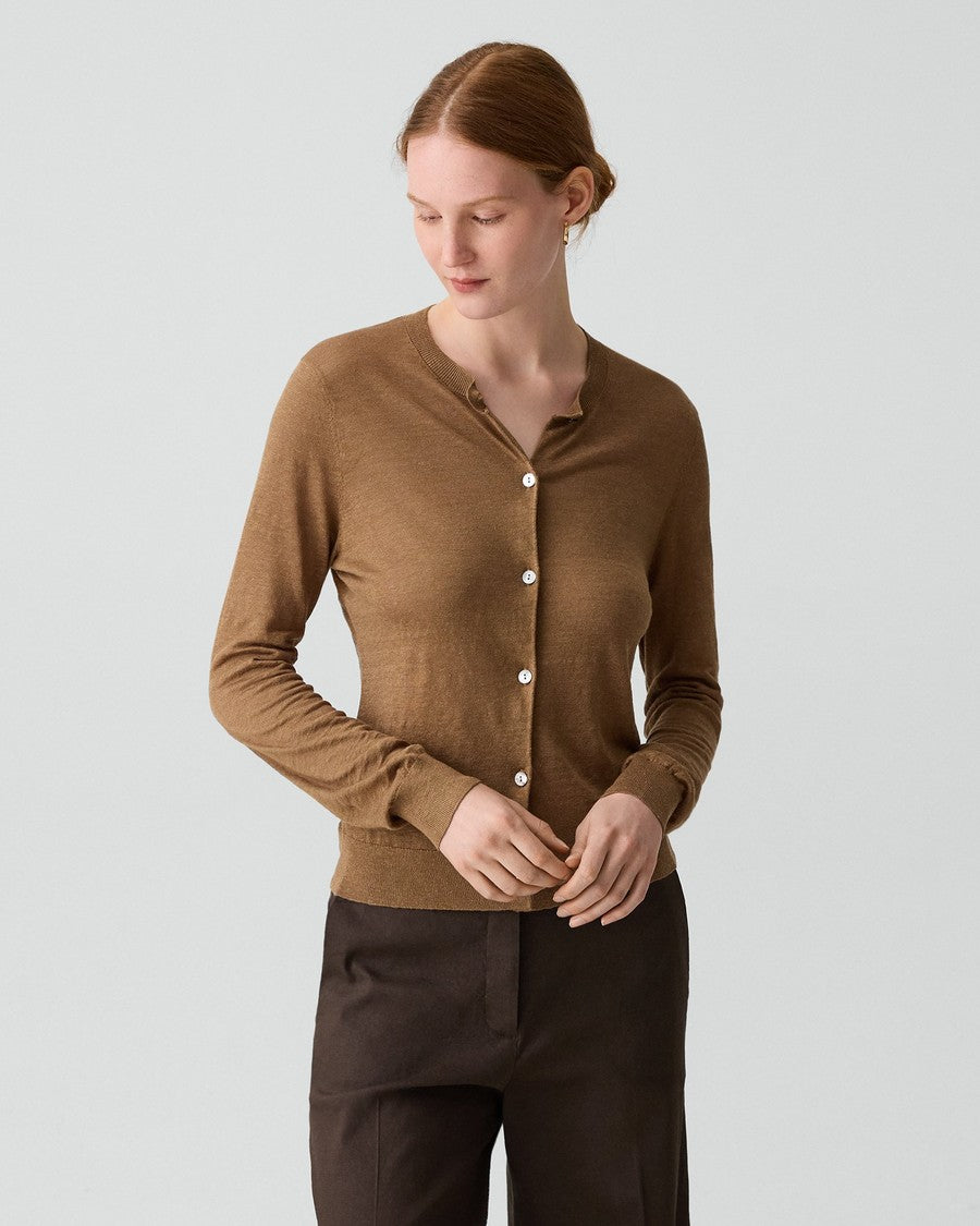 Crewneck Cardigan in Linen Knit