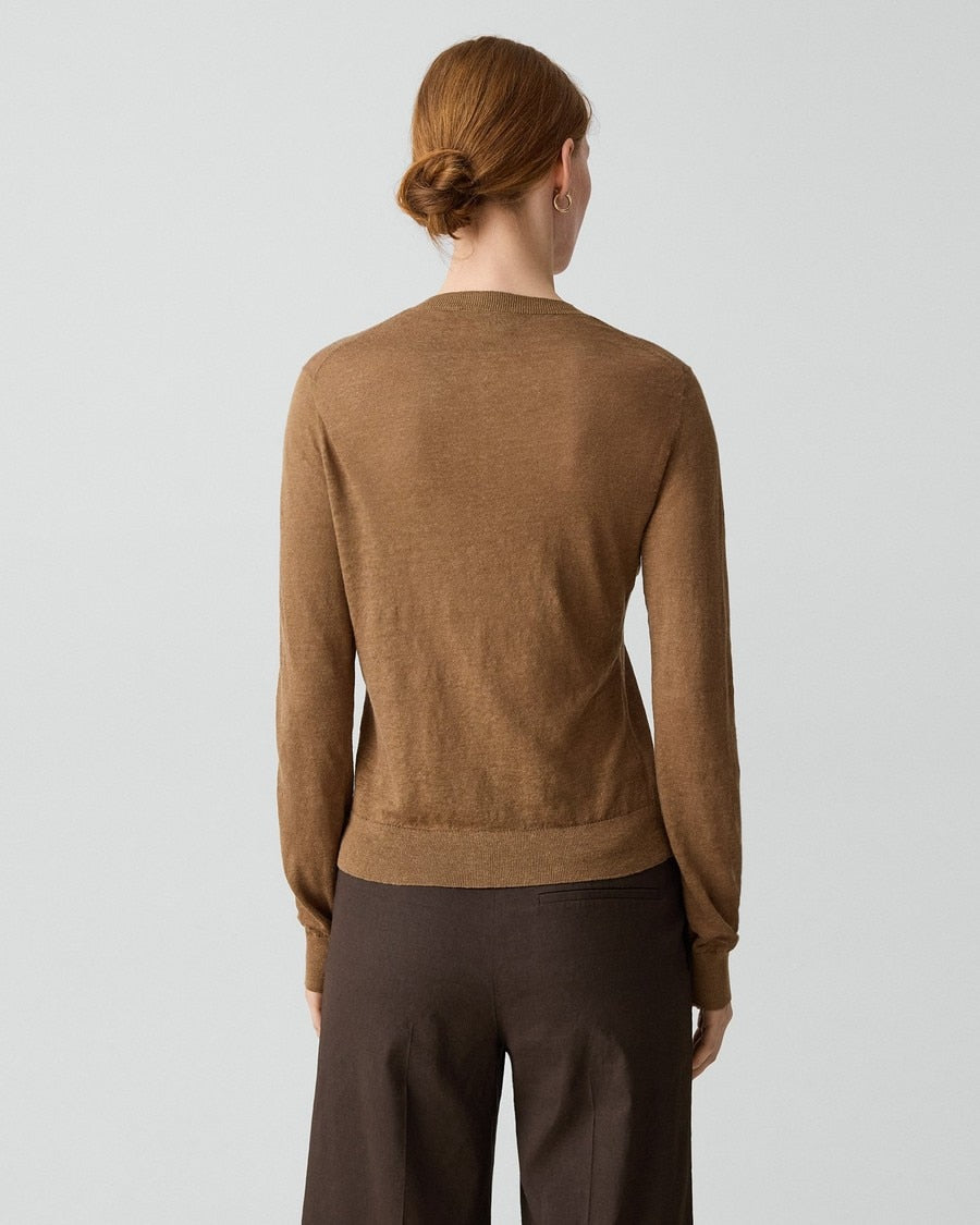 Crewneck Cardigan in Linen Knit