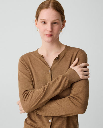 Crewneck Cardigan in Linen Knit