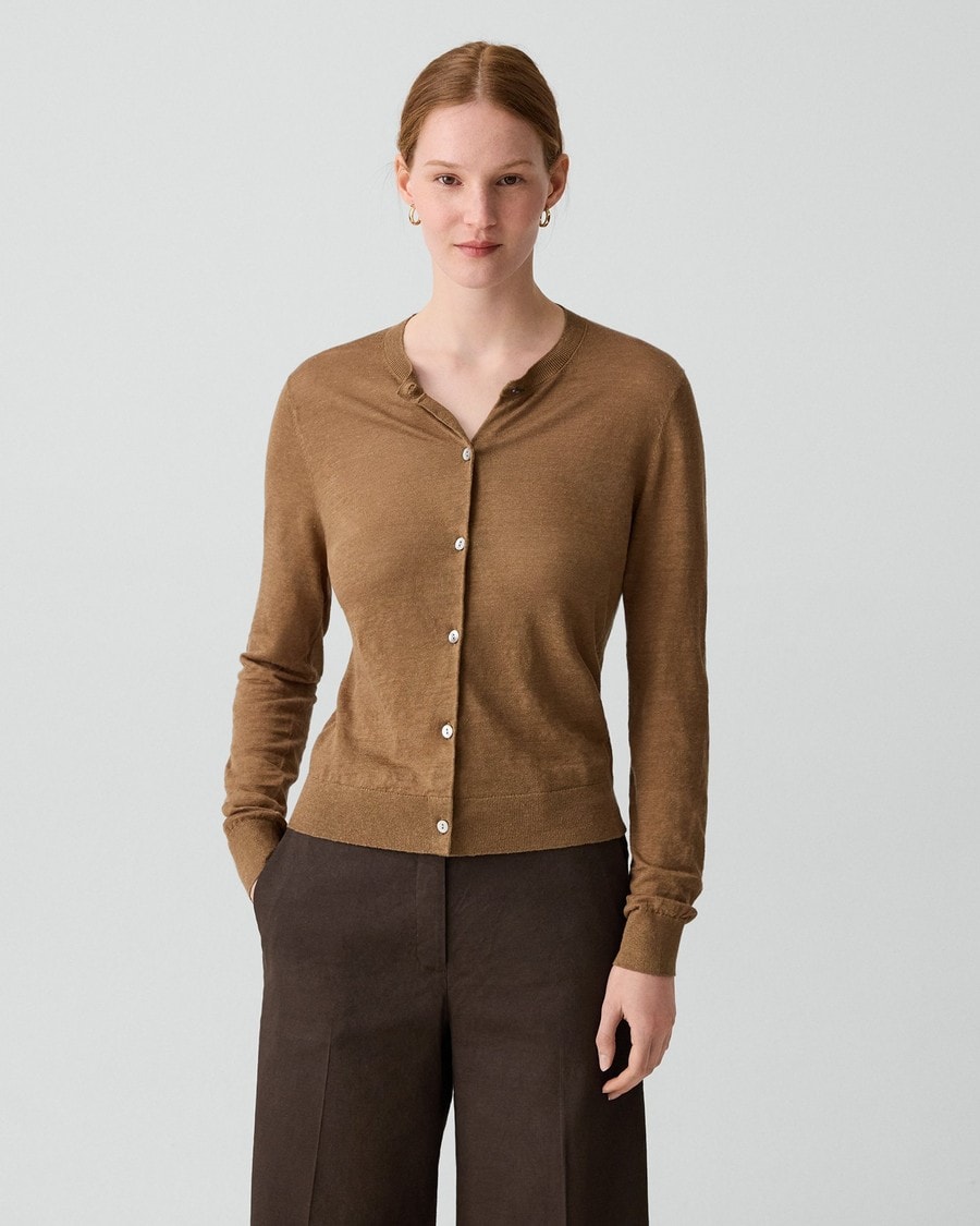 Crewneck Cardigan in Linen Knit