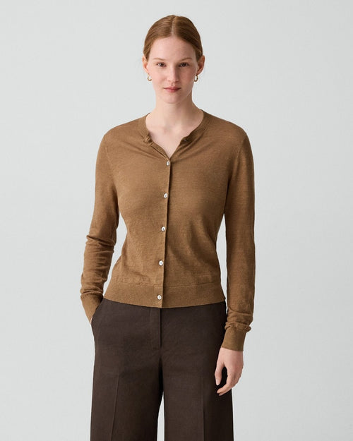 Crewneck Cardigan in Linen Knit