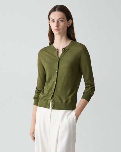 Crewneck Cardigan in Linen Knit