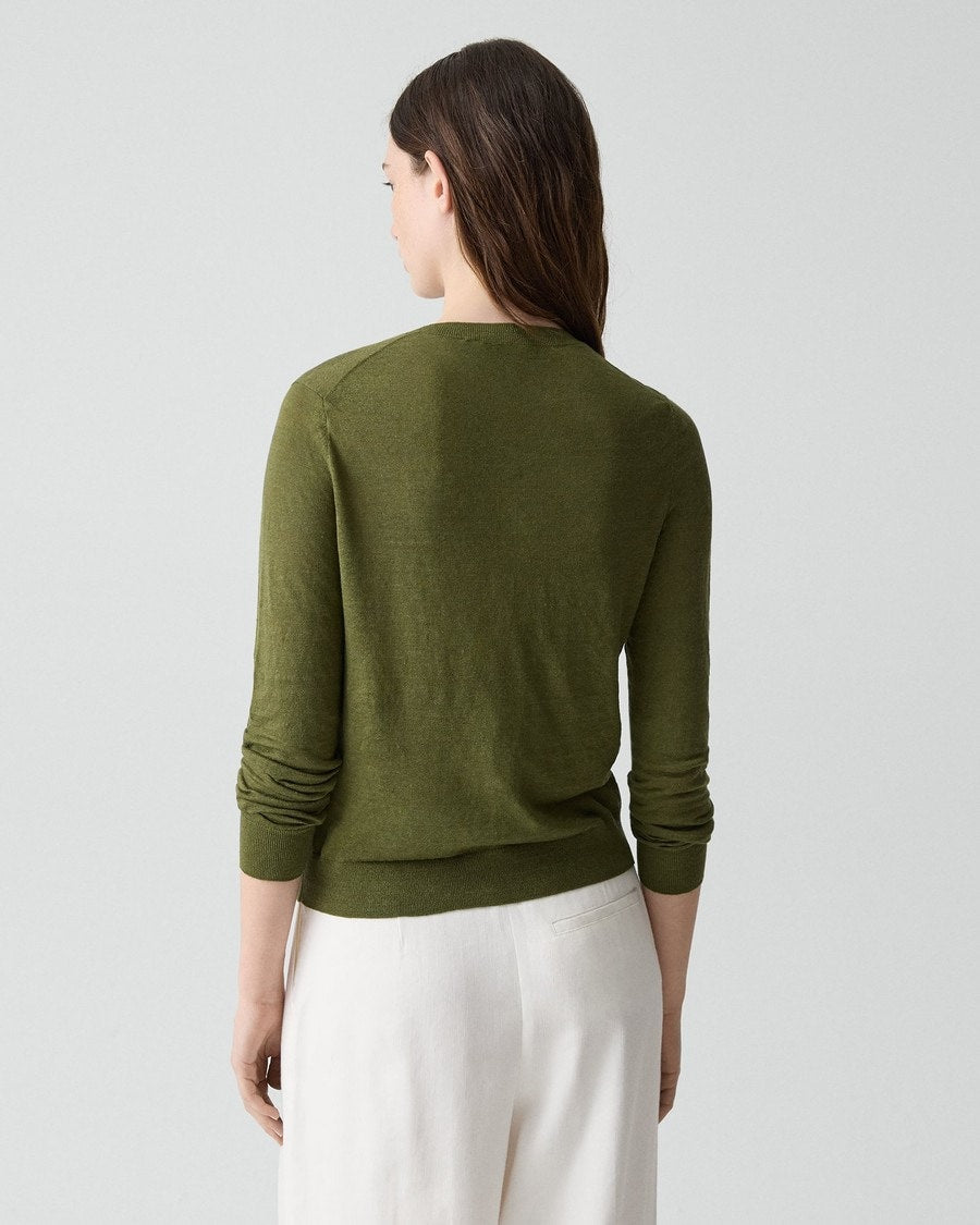 Crewneck Cardigan in Linen Knit