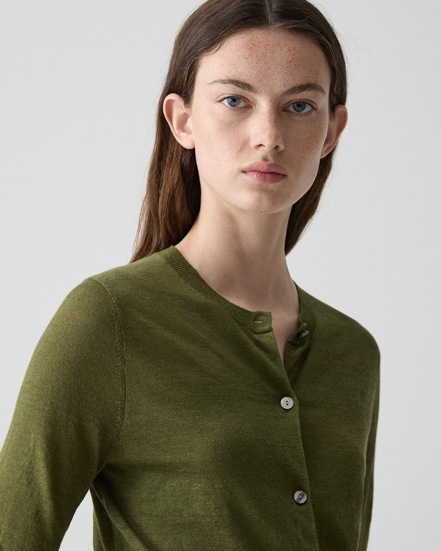 Crewneck Cardigan in Linen Knit