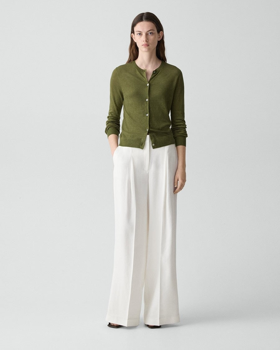Crewneck Cardigan in Linen Knit