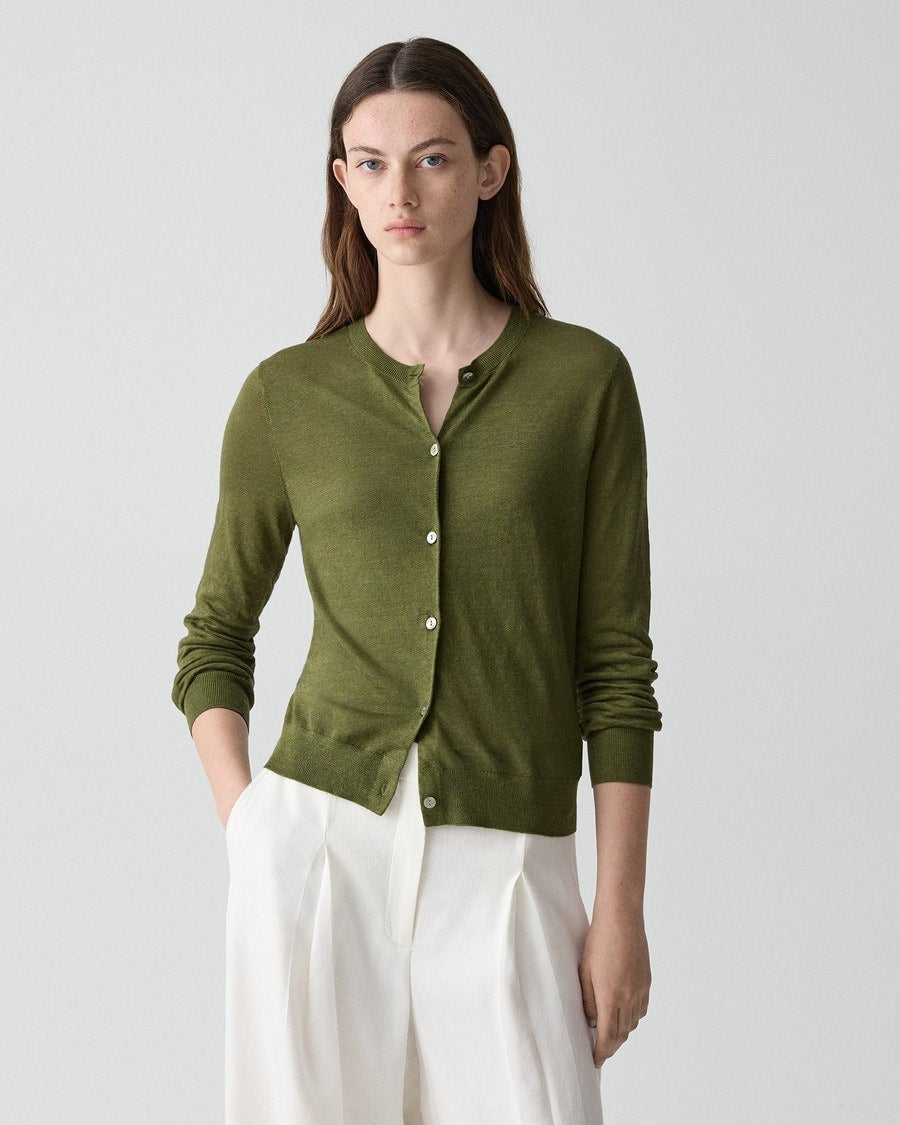 Crewneck Cardigan in Linen Knit