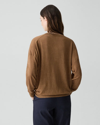 Oversized V-Neck Sweater in Linen Knit
