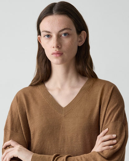 Oversized V-Neck Sweater in Linen Knit