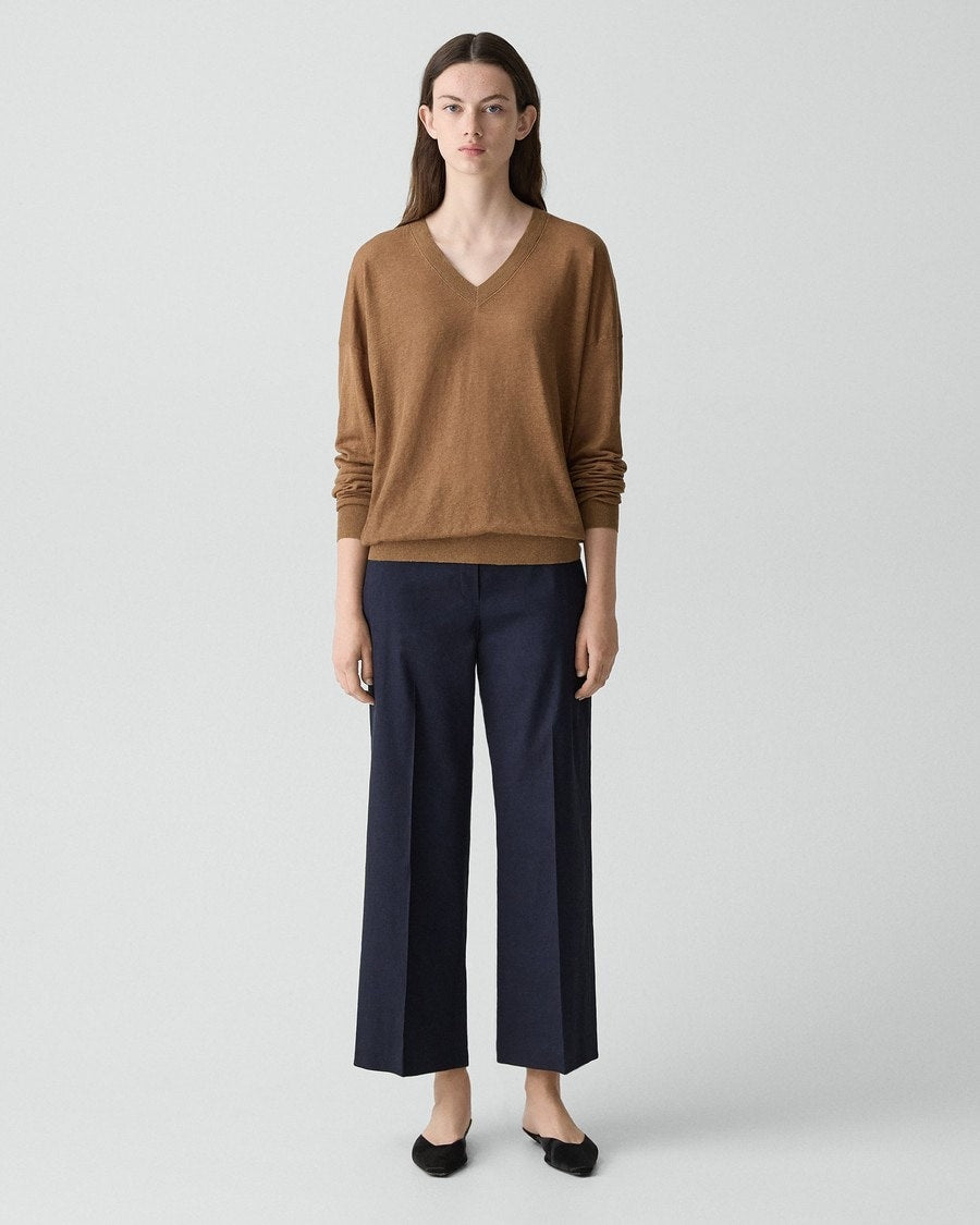 Oversized V-Neck Sweater in Linen Knit