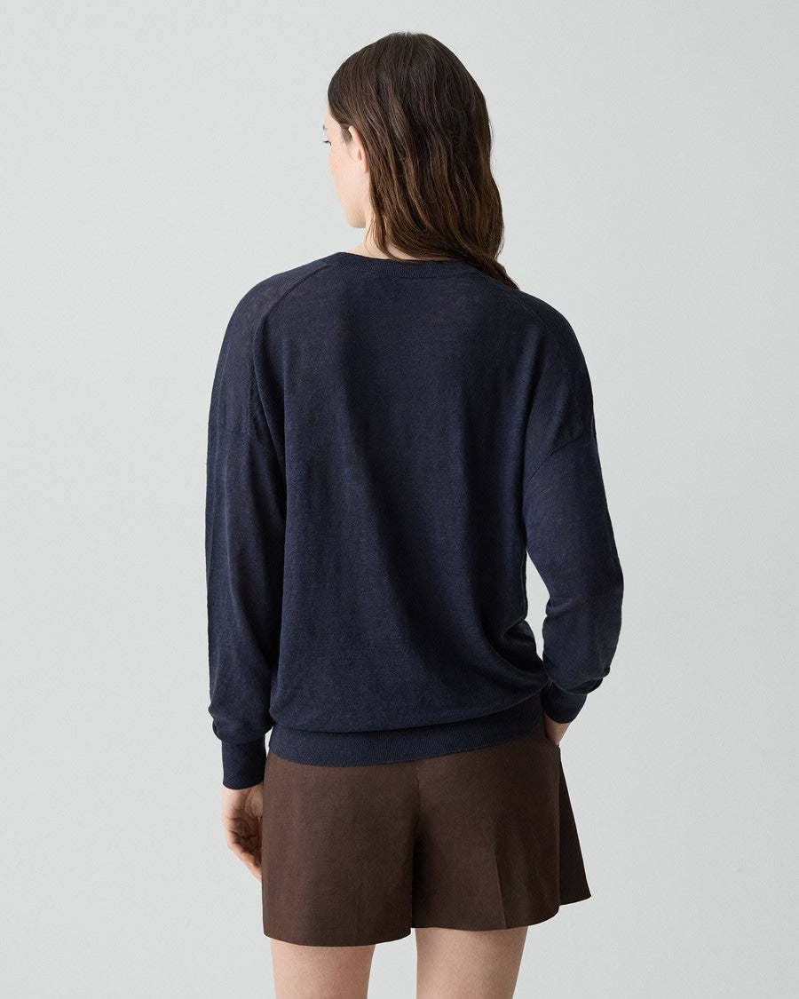 Oversized V-Neck Sweater in Linen Knit