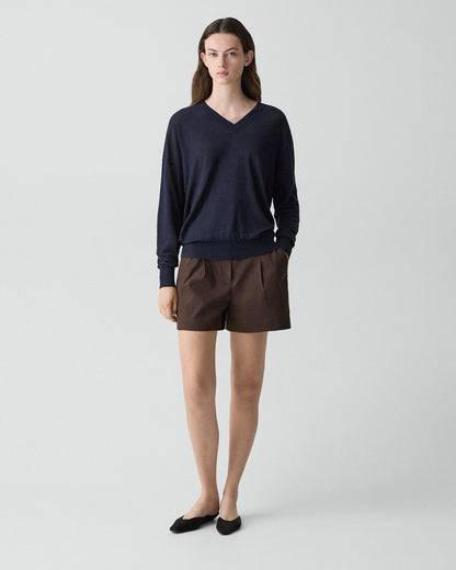 Oversized V-Neck Sweater in Linen Knit