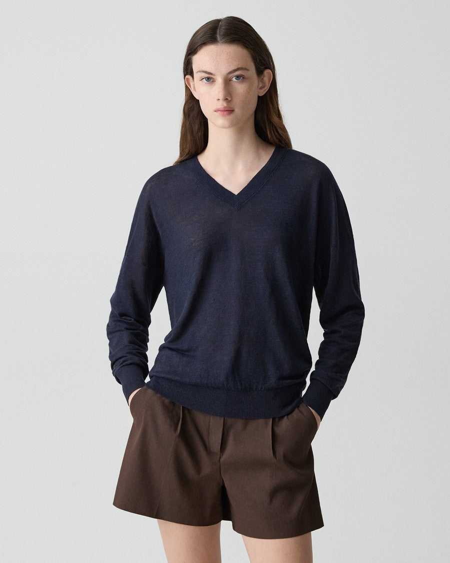 Oversized V-Neck Sweater in Linen Knit