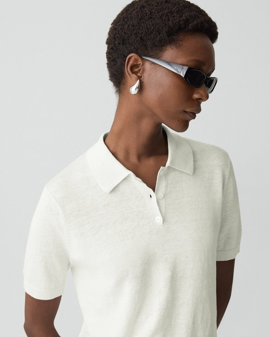 Sheer Polo Shirt in Linen Knit