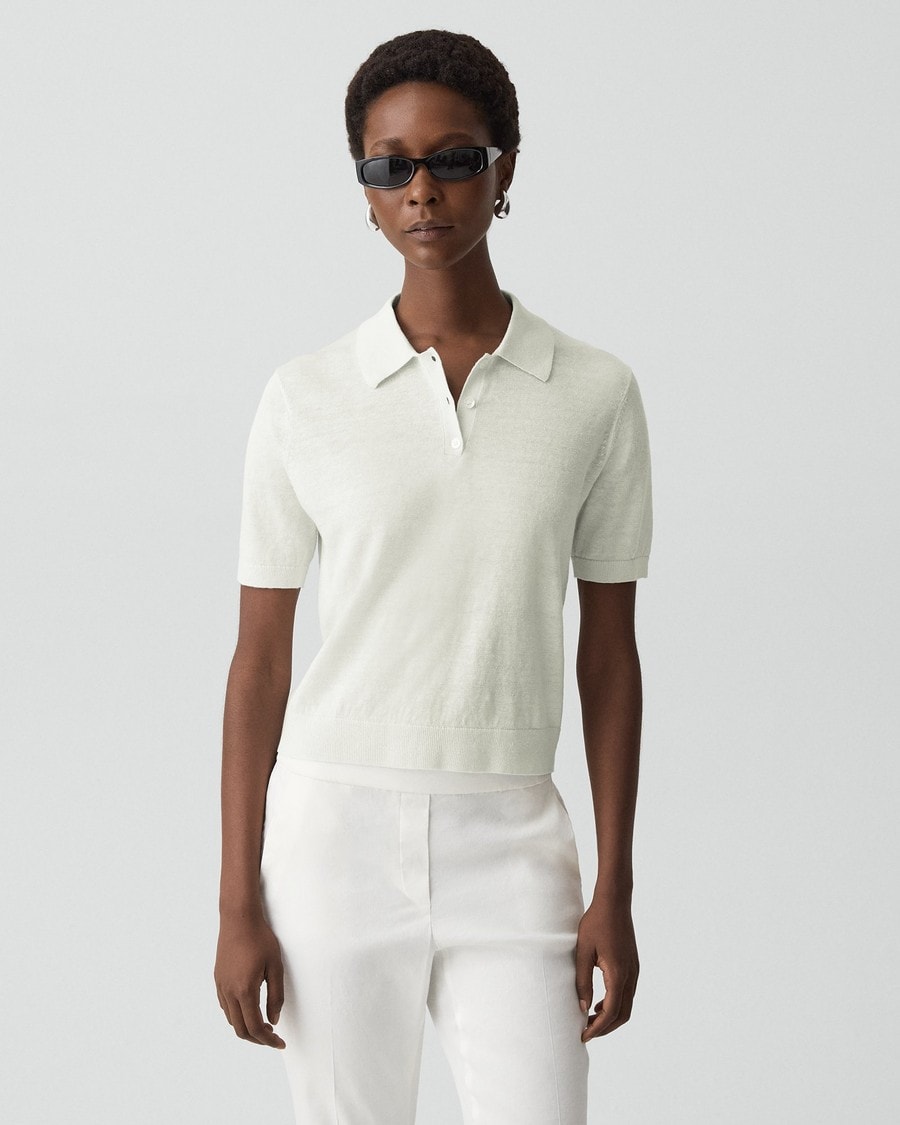 Sheer Polo Shirt in Linen Knit