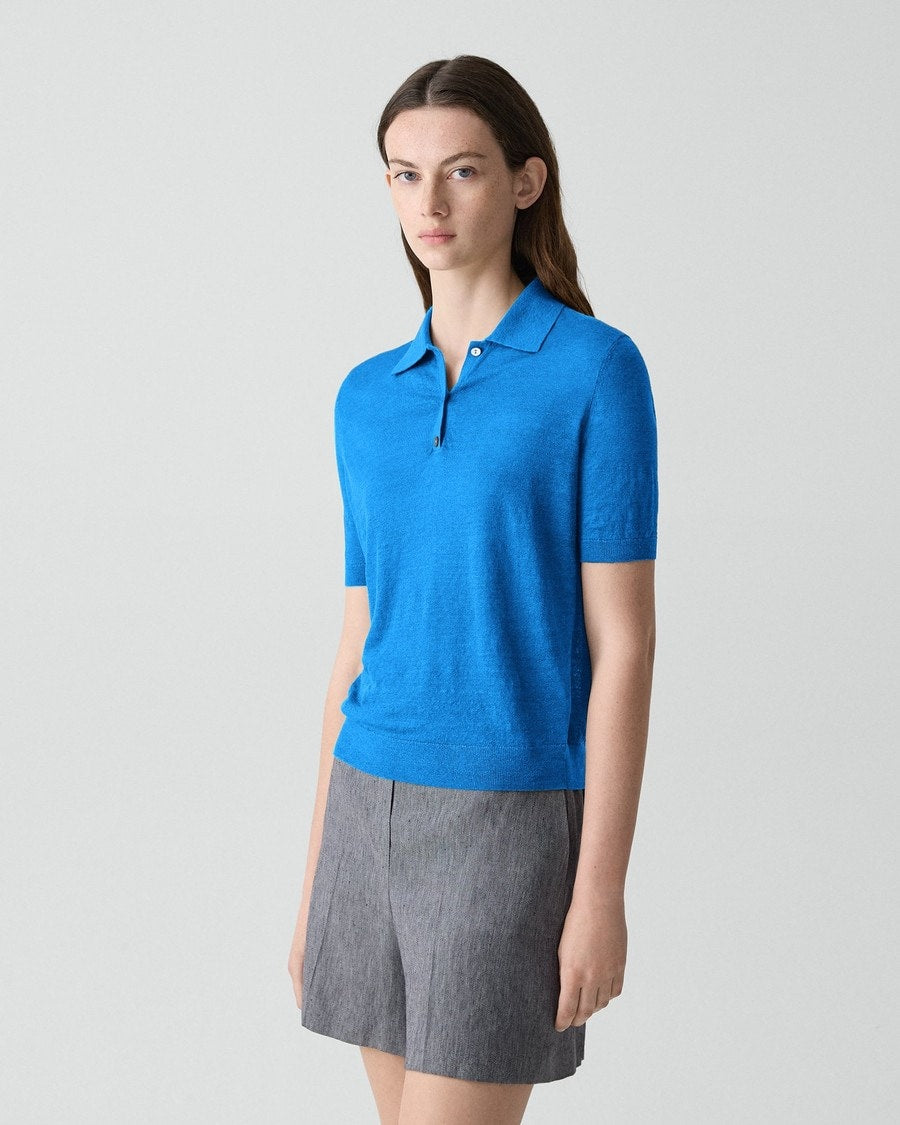 Sheer Polo Shirt in Linen Knit