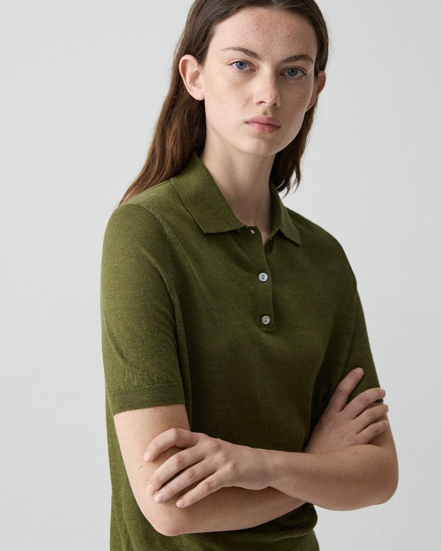 Sheer Polo Shirt in Linen Knit