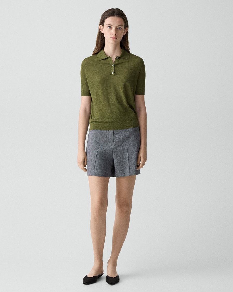 Sheer Polo Shirt in Linen Knit