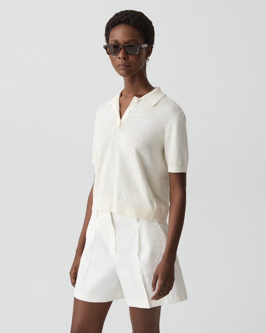 Sheer Polo Shirt in Linen Knit