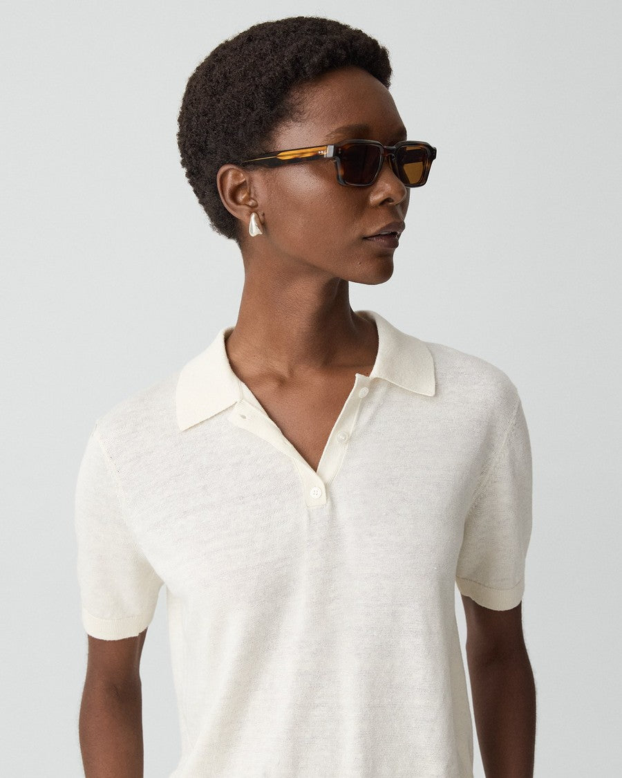 Sheer Polo Shirt in Linen Knit