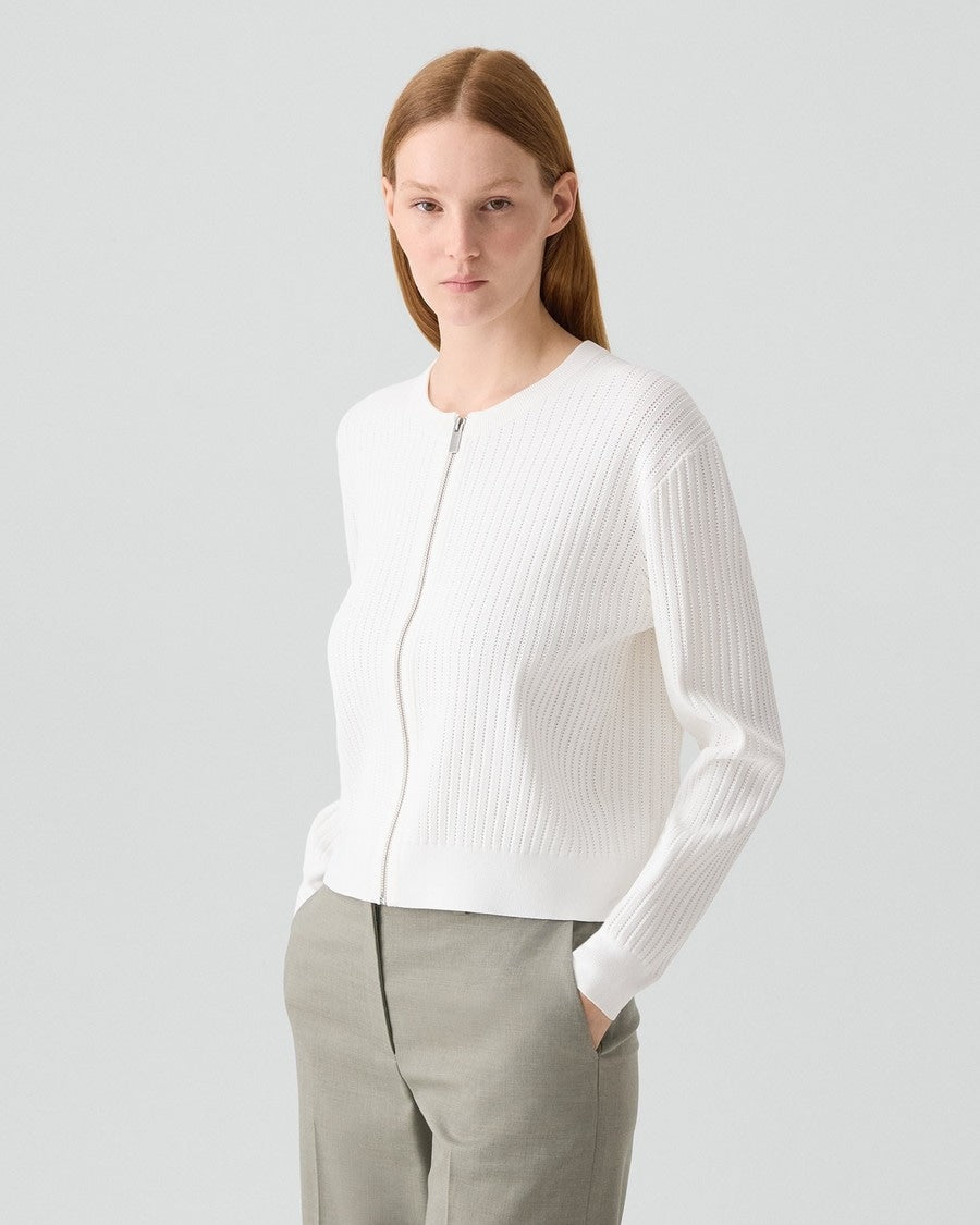 Pointelle Cardigan in Crepe Knit