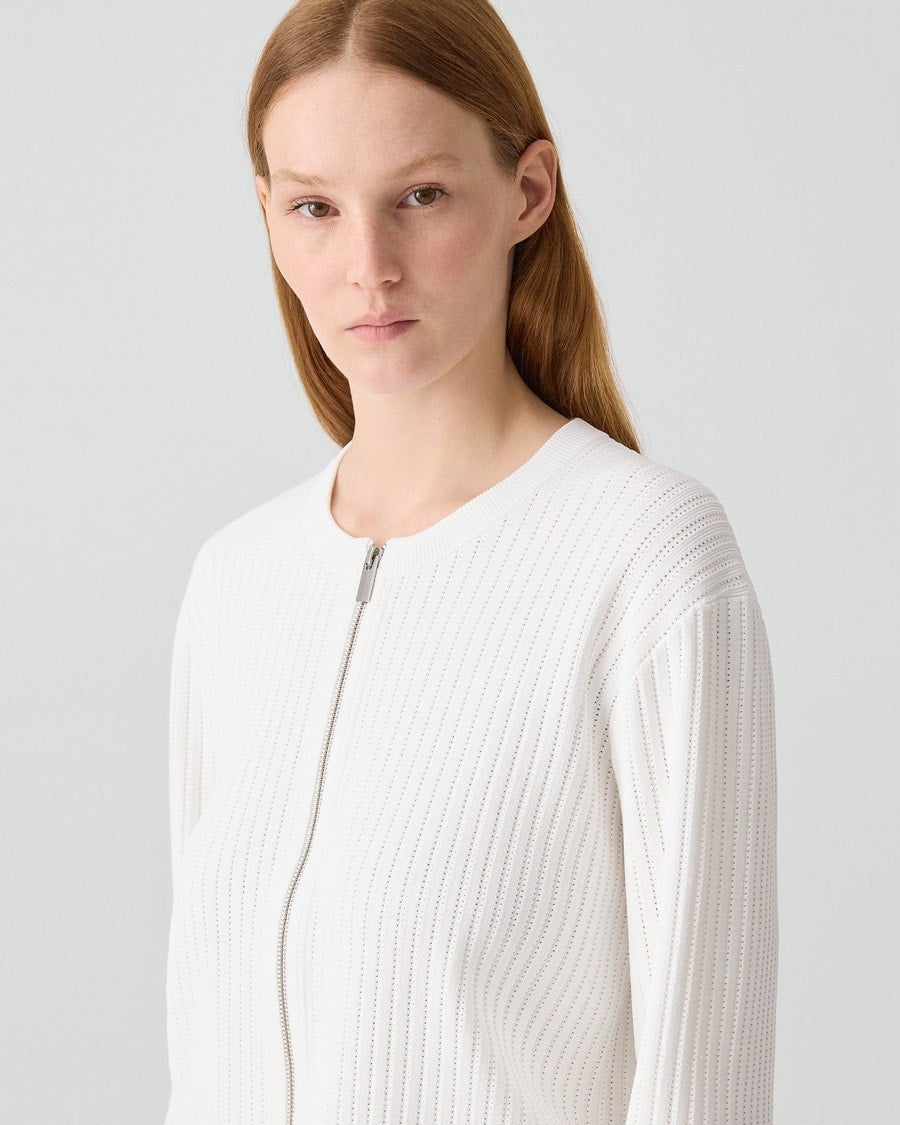 Pointelle Cardigan in Crepe Knit