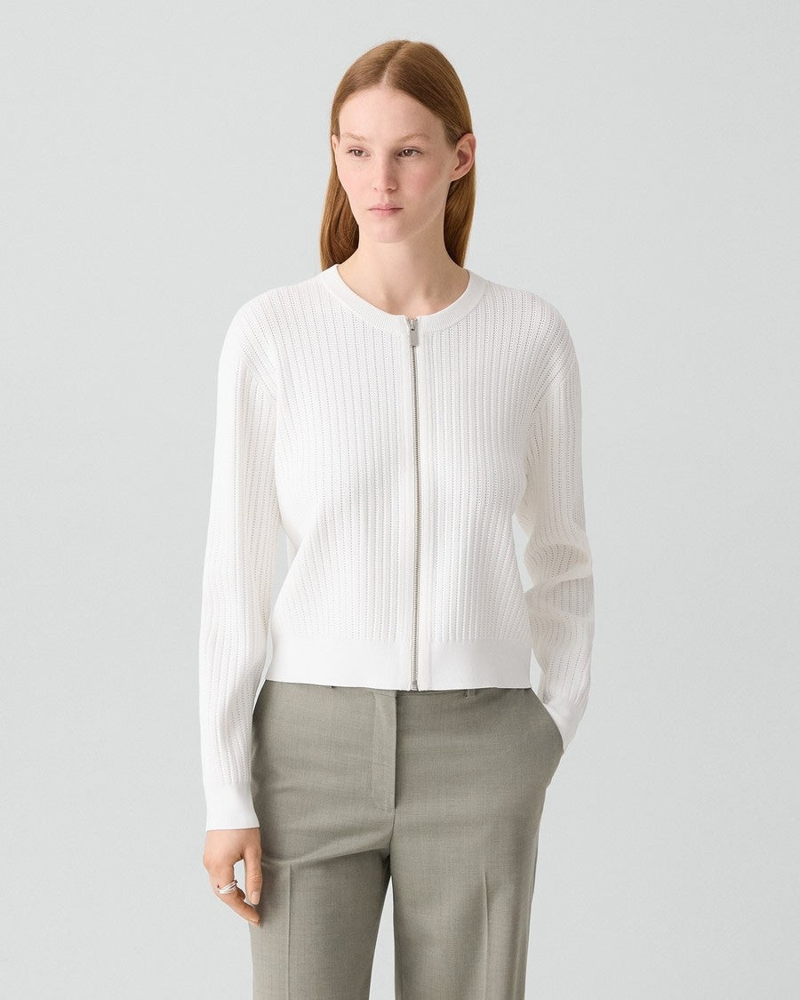 Pointelle Cardigan in Crepe Knit