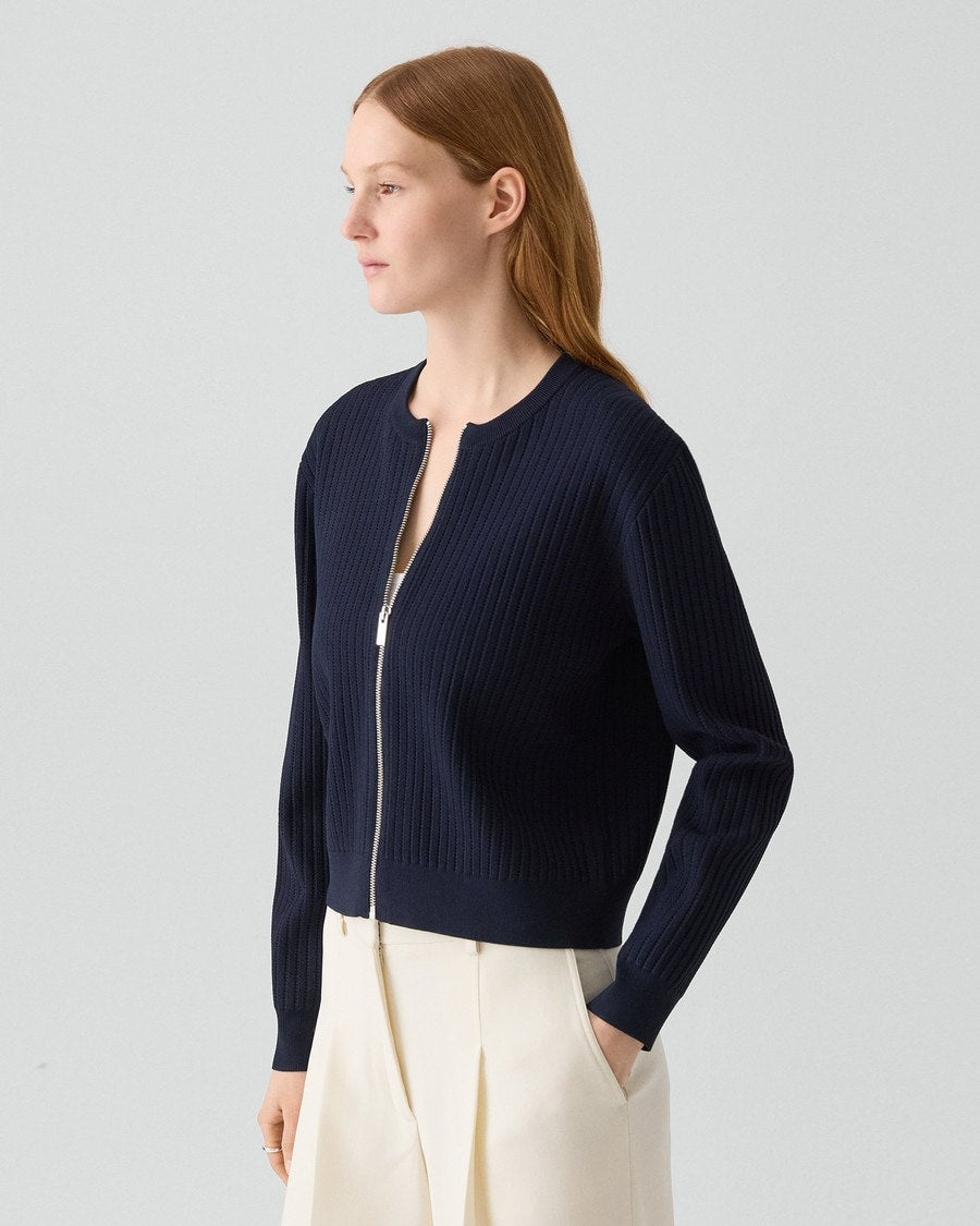 Pointelle Cardigan in Crepe Knit