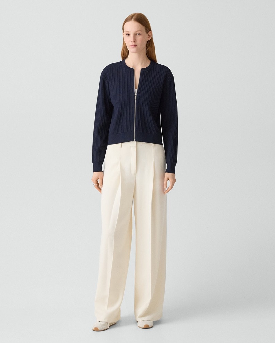 Pointelle Cardigan in Crepe Knit