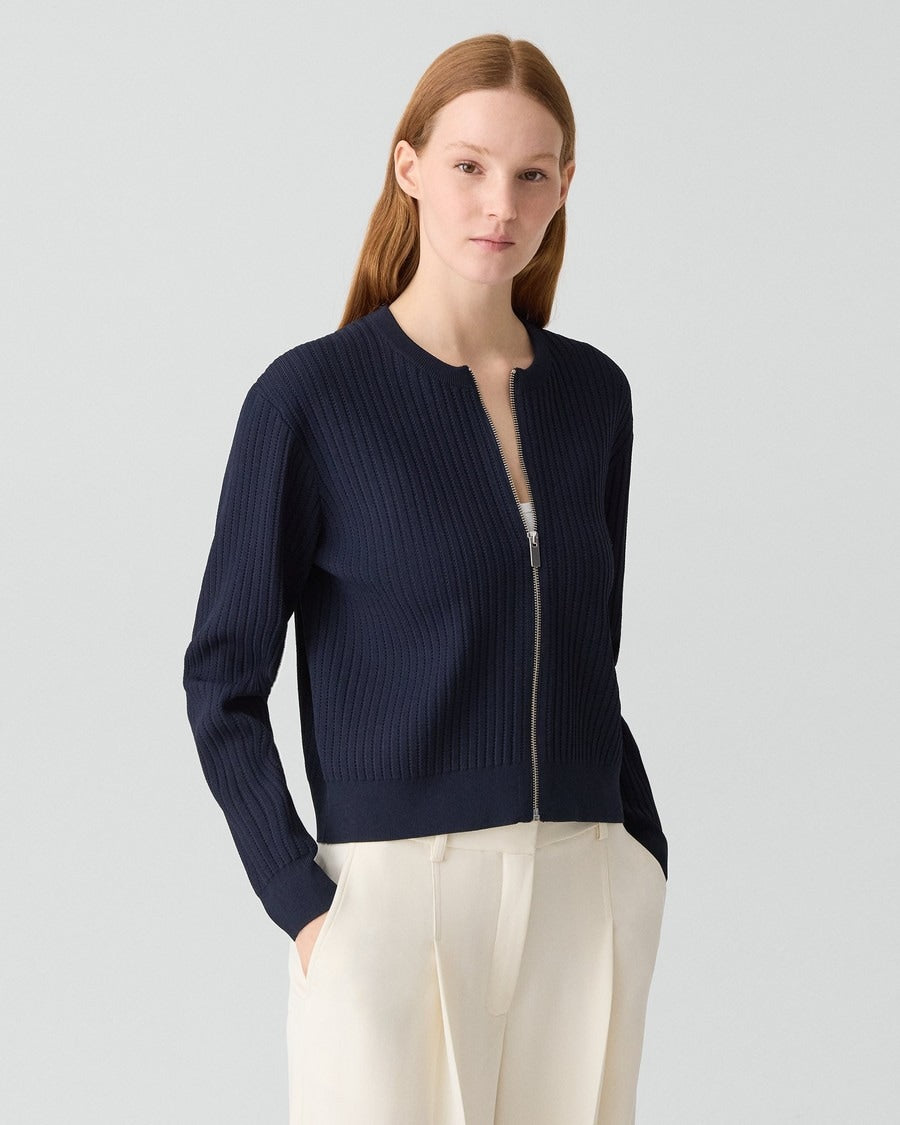 Pointelle Cardigan in Crepe Knit