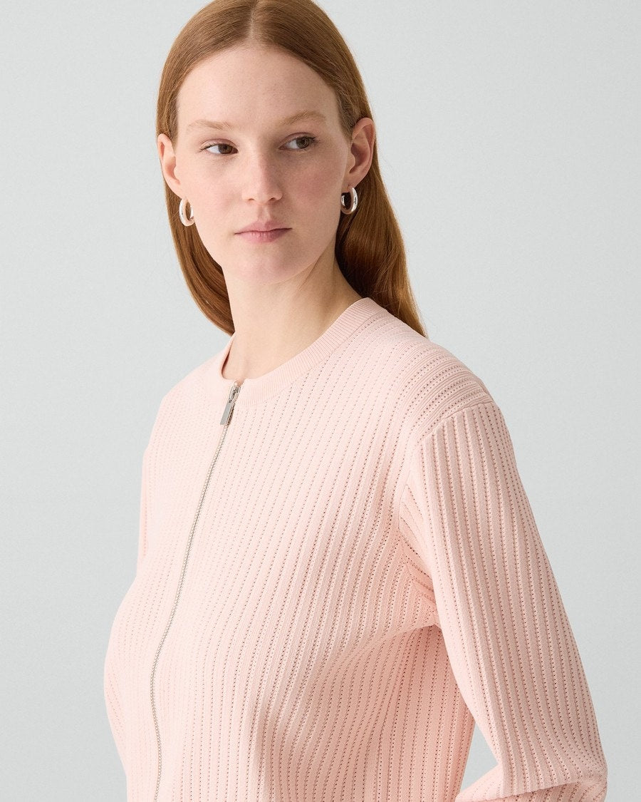 Pointelle Cardigan in Crepe Knit