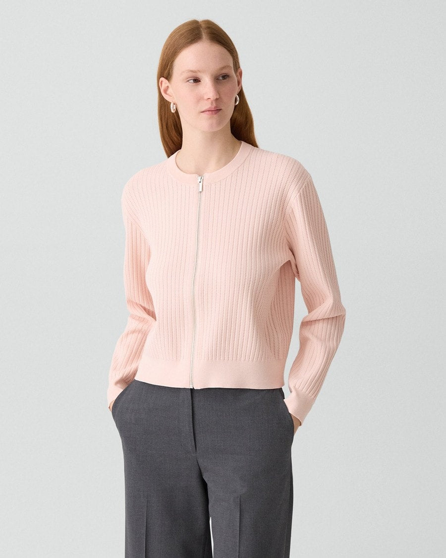 Pointelle Cardigan in Crepe Knit