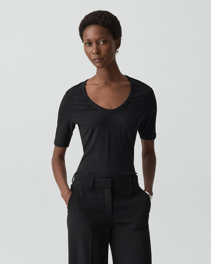U-Neck Tee in Stretch Rib