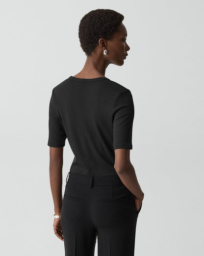 U-Neck Tee in Stretch Rib