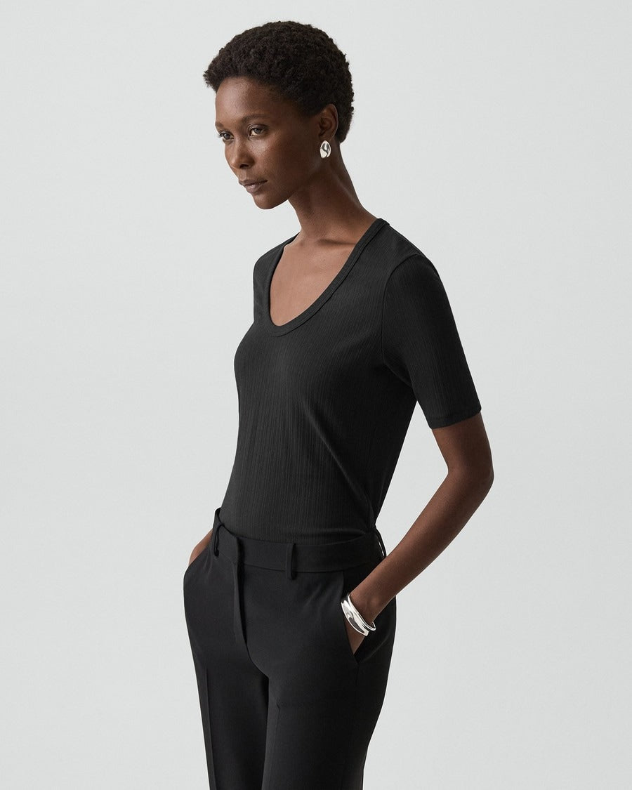 U-Neck Tee in Stretch Rib