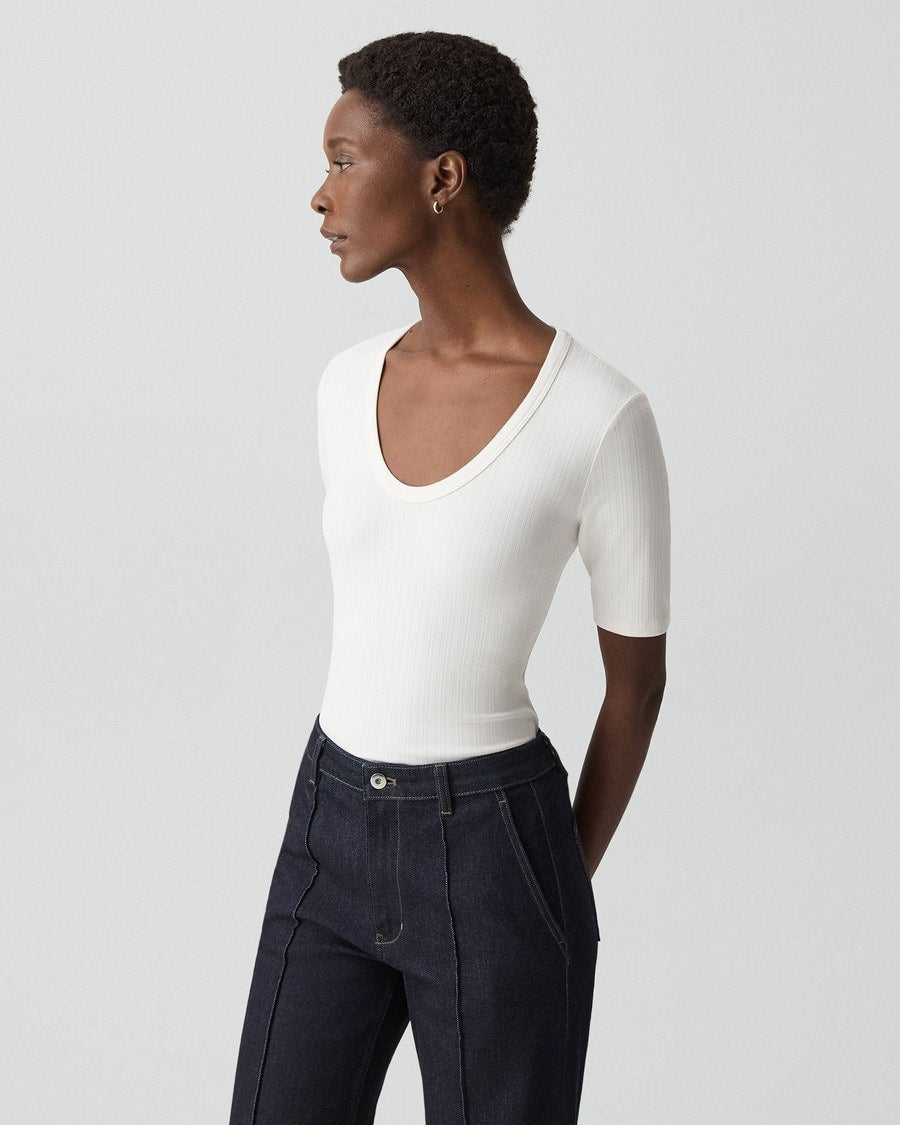 U-Neck Tee in Stretch Rib