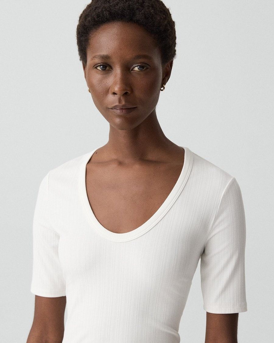 U-Neck Tee in Stretch Rib