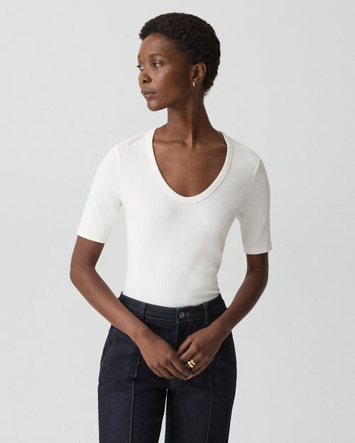 U-Neck Tee in Stretch Rib