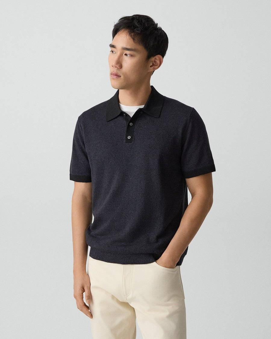 Short-Sleeve Polo Shirt in Silk Linen