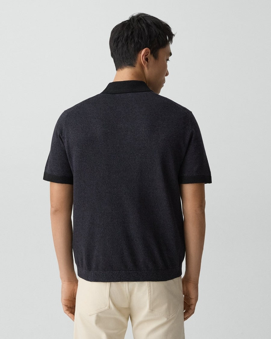 Short-Sleeve Polo Shirt in Silk Linen