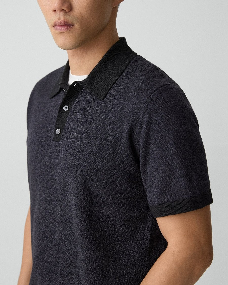 Short-Sleeve Polo Shirt in Silk Linen