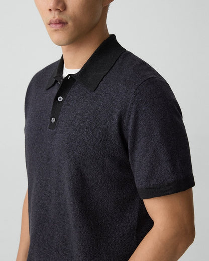 Short-Sleeve Polo Shirt in Silk Linen