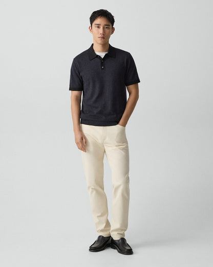 Short-Sleeve Polo Shirt in Silk Linen