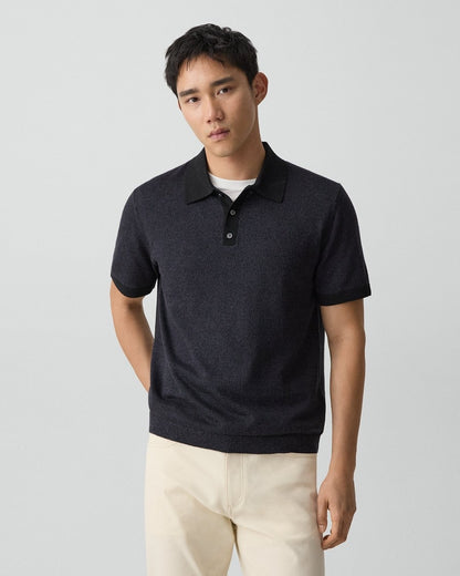 Short-Sleeve Polo Shirt in Silk Linen