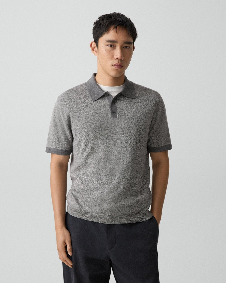 Short-Sleeve Polo Shirt in Silk Linen
