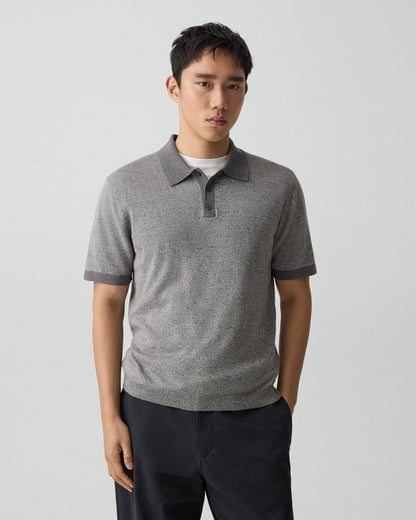 Short-Sleeve Polo Shirt in Silk Linen